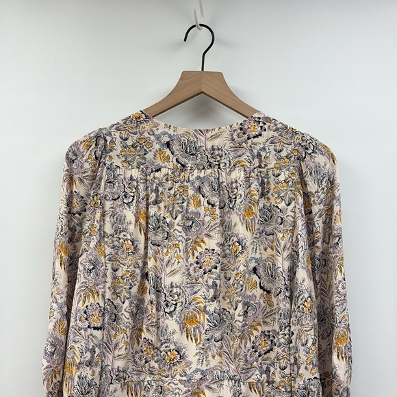 Vanessa Bruno Floral Surplice Faux Wrap Long Sleeve Mini Dress Boho Cream 8 - Picture 5 of 8